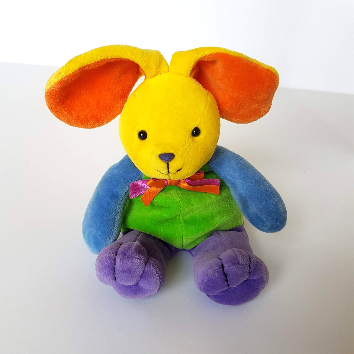 VTG Korimco VELOUR BUNNY RABBIT Plush 19cm Colour Block Soft Toy Stuffed Animal0