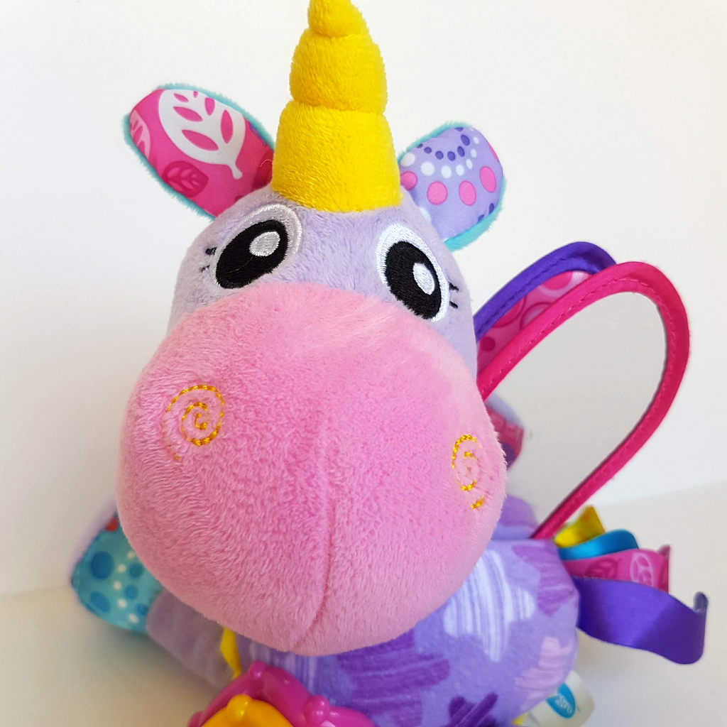 Playgro HAPPY UNICORN Clip On Pram Baby Activity Toy Plush Rattle Mirror Crinkle3