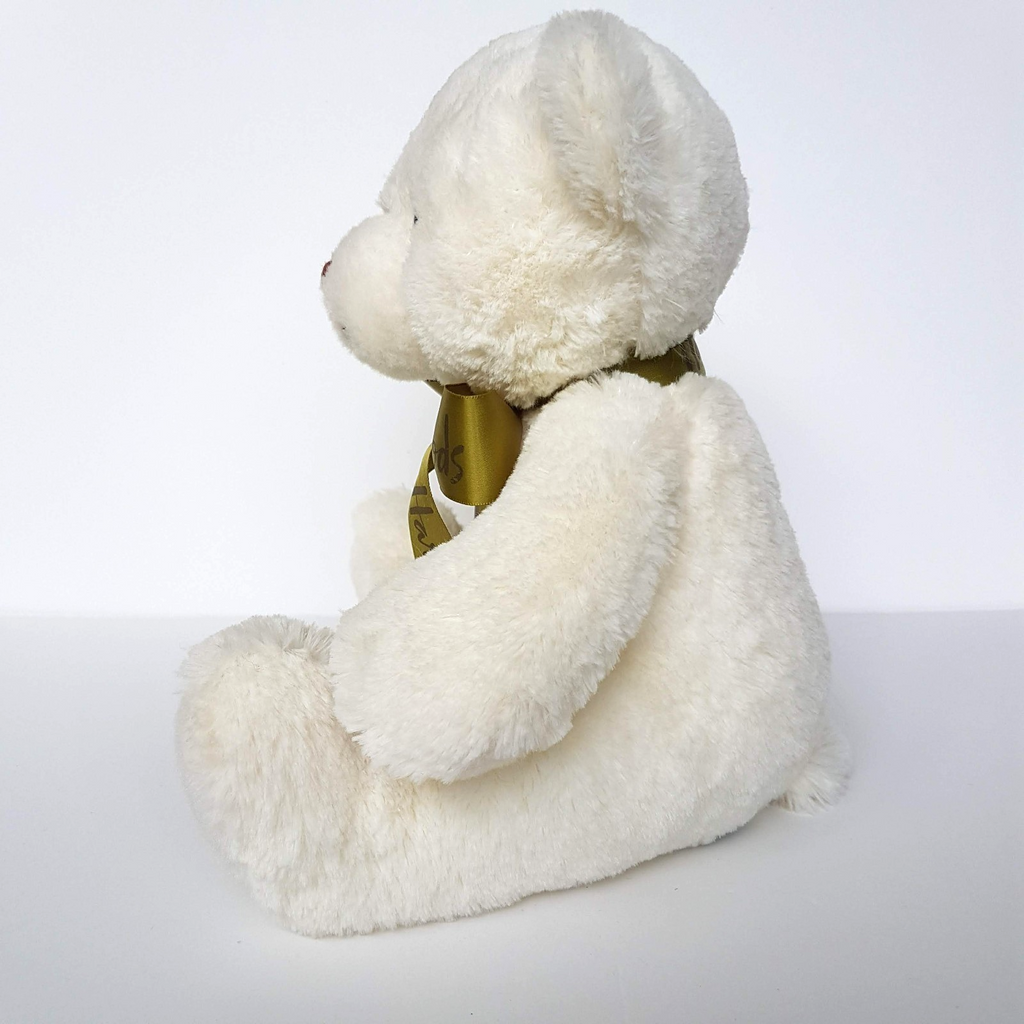 Harrods MY HARRODS TEDDY BEAR 25cm Stuffed Animal White Green Bow Soft Toy Cute7