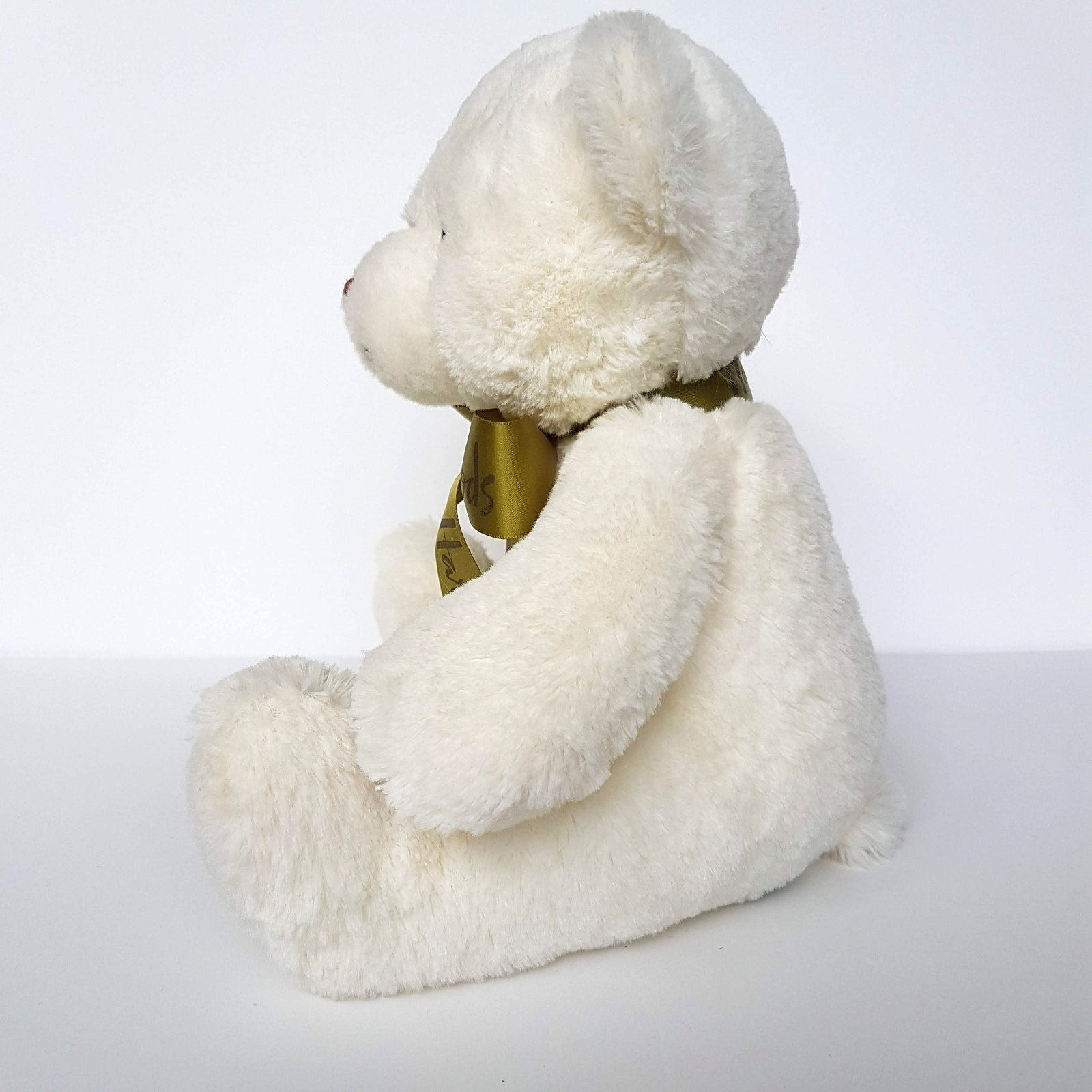 Harrods MY HARRODS TEDDY BEAR 25cm Stuffed Animal White Green Bow Soft Toy Cute7