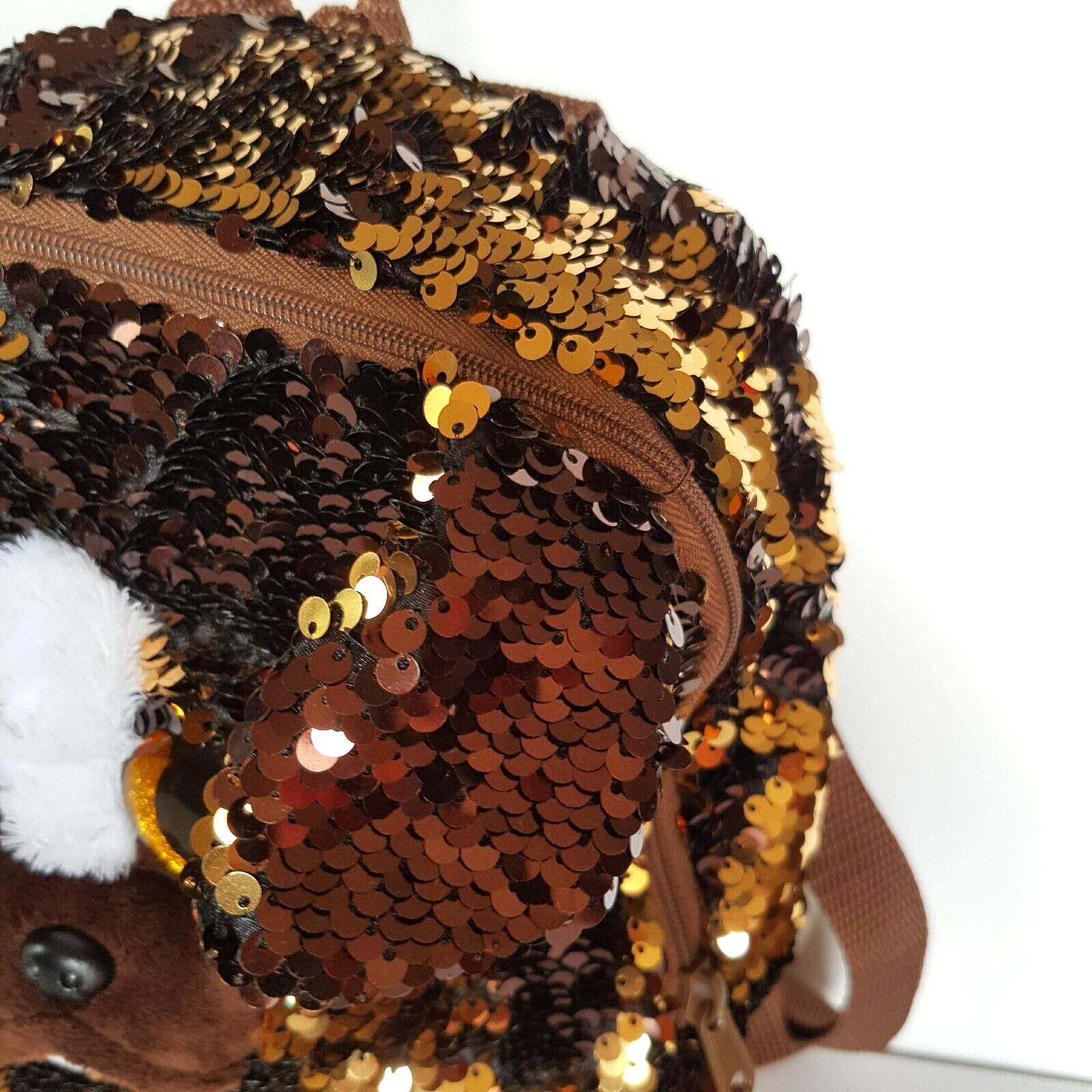 TY Sequin BRUTUS DOG Backpack Sequin Puppy Kids Animal Backpack School Bag Brown3