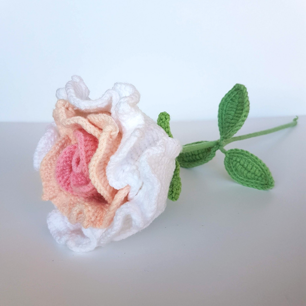 CROCHET ROSE FLOWER 44cm tall Stem Knitted Floral Pink Homewares Decor Decorate2