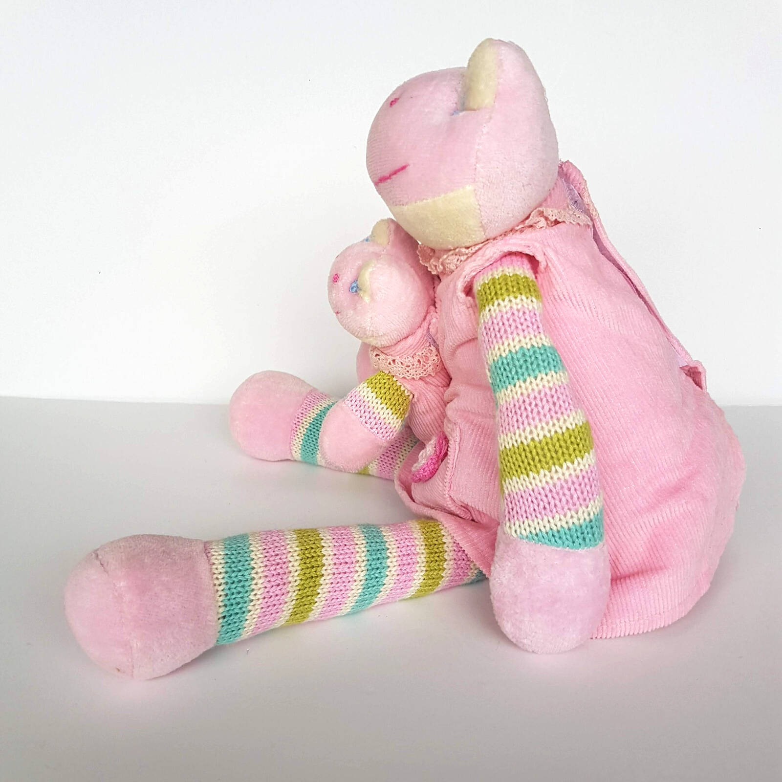 Boyle MUM & BABY PINK FROG Plush 34cm Stuffed Animal Knit Corduroy Soft Toy Cute4