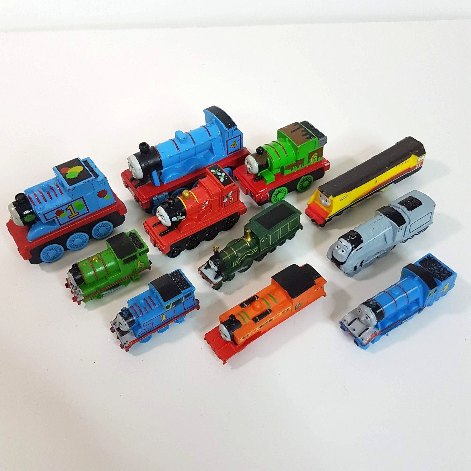 Thomas HARD PLASTIC VINYL TRAIN LOT 2007 Gullane Small Trains Cake Topper Toys3