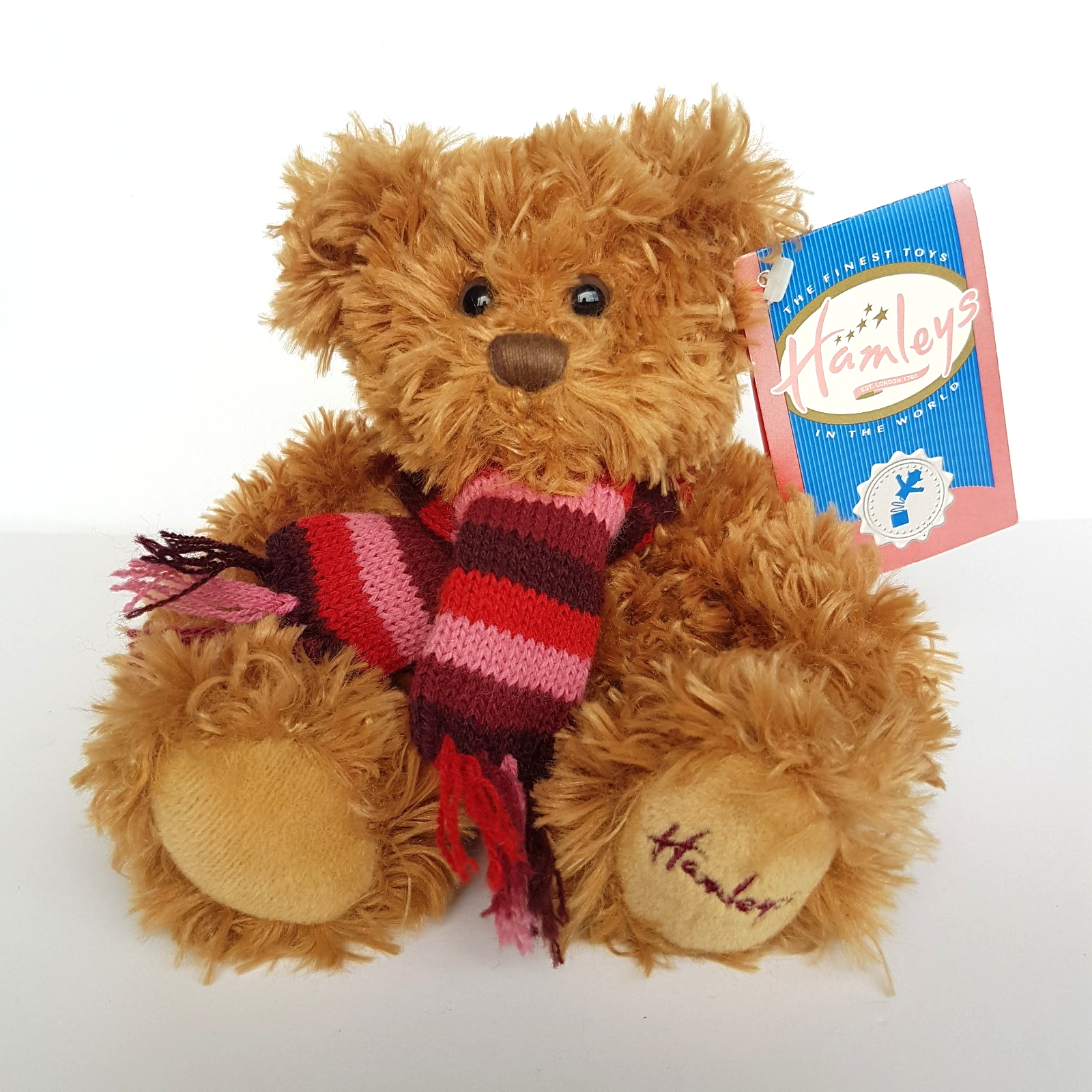 Hamley's TEDDY CARAMEL Plush Scarf 20cm TAGS Stuffed Animal Cute Small Soft Toy0
