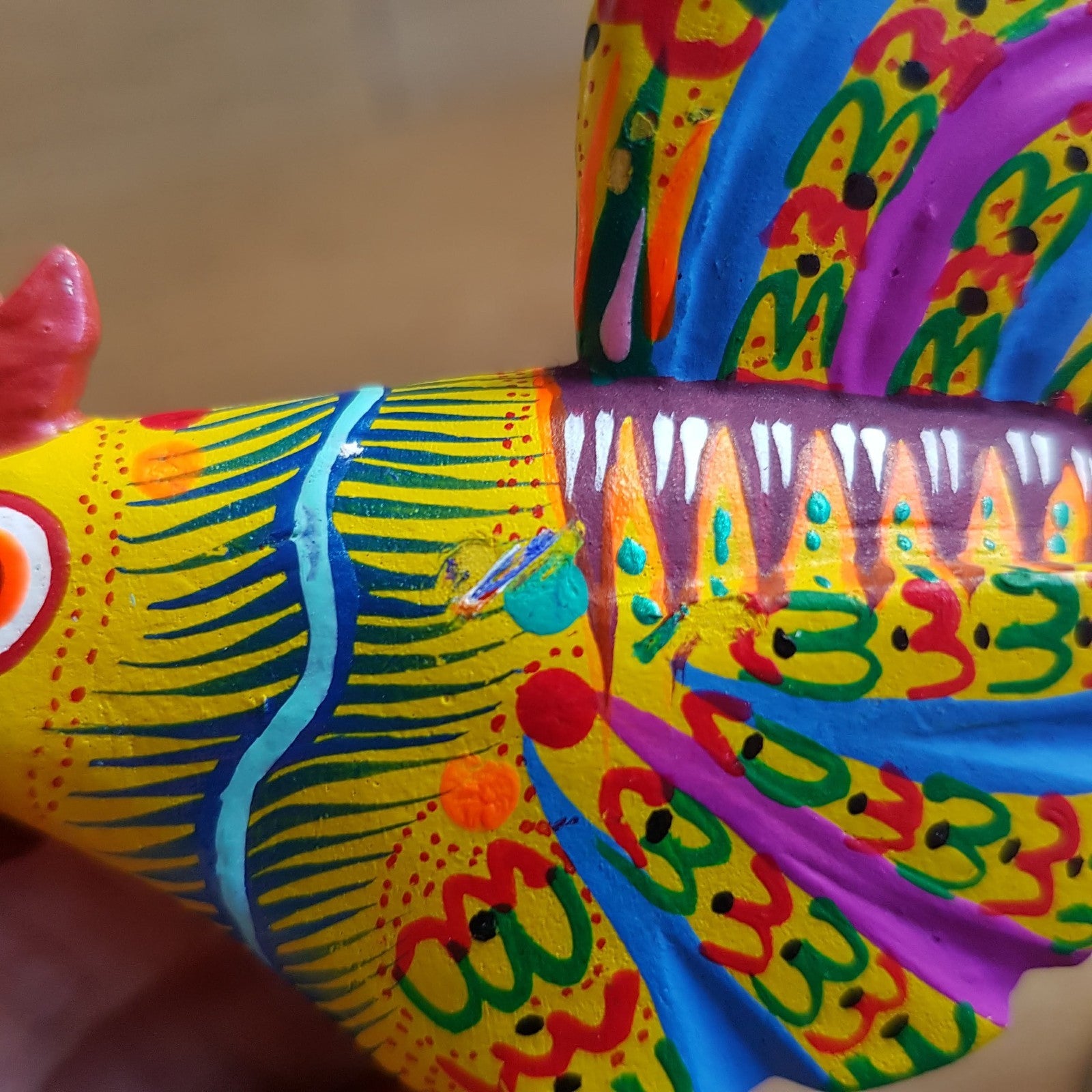 Mexican Folk Art ROOSTER Alebrije Decorative Bird Wooden Hand Painted 10.5cm9