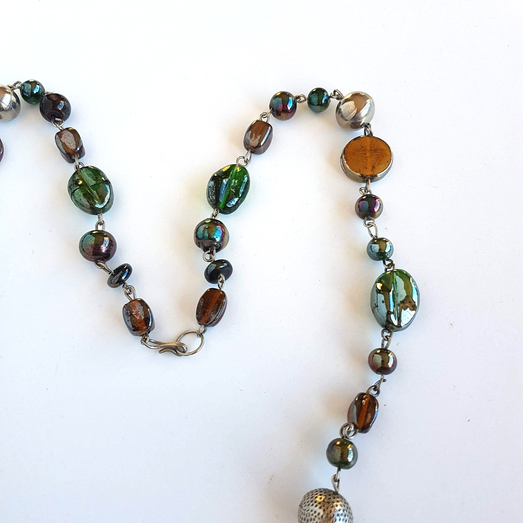 Lampwork Bead STRAND NECKLACE 82cm Silver Tone Accents Green Fashion Jewellery2