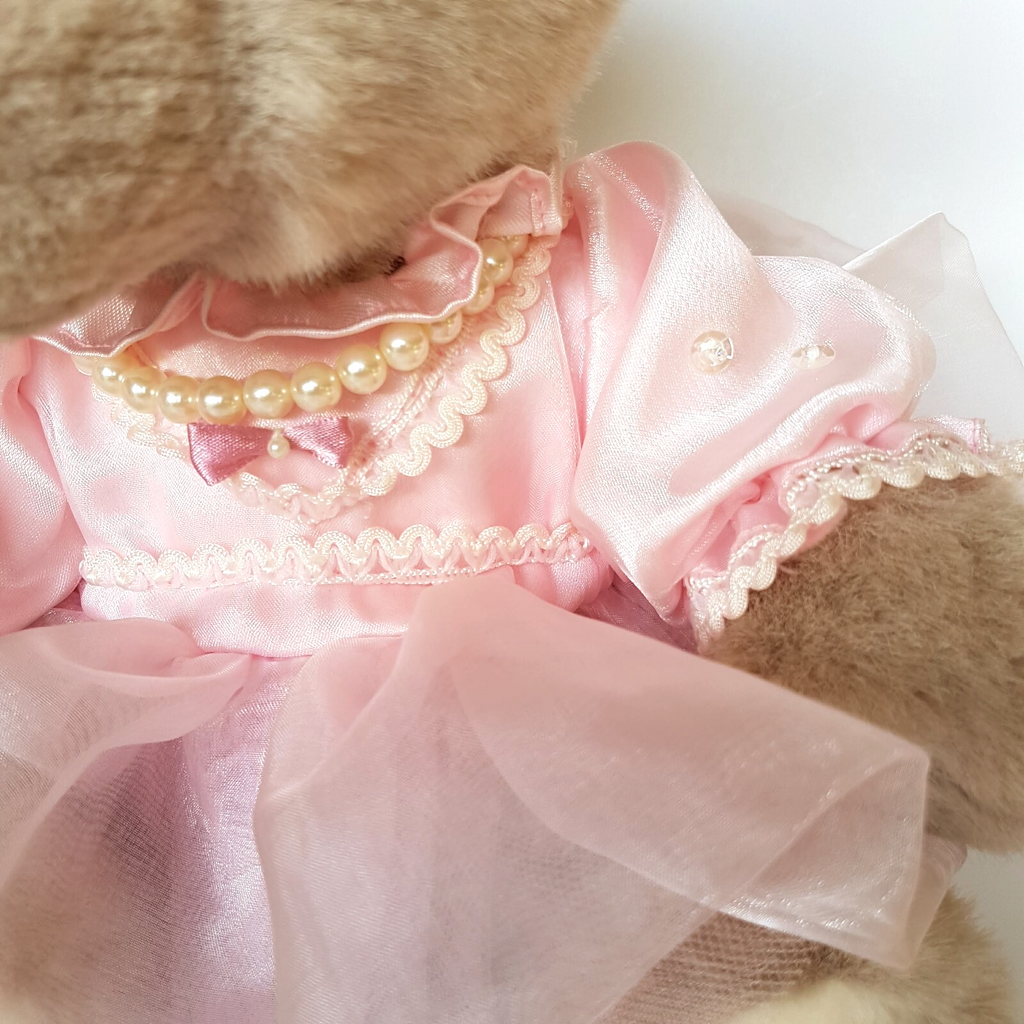 Pretty Dressed TEDDY BEAR Pink Organza Rose Pearl Tulle Stuffed Animal Soft Toy5