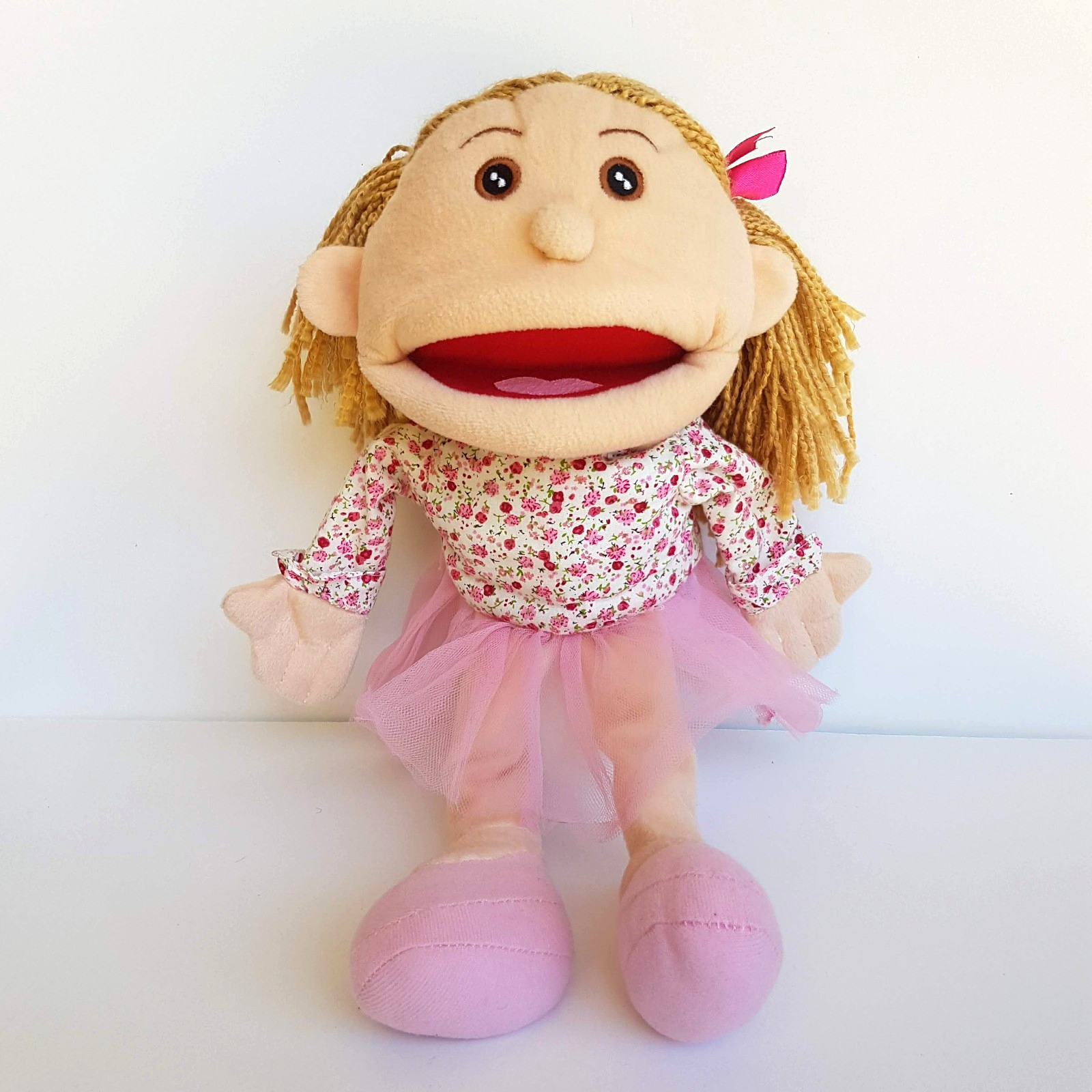Kmart HAND PUPPET Girl Pink Tutu Floral Stuffed Kids Pretend Play Soft Toy1