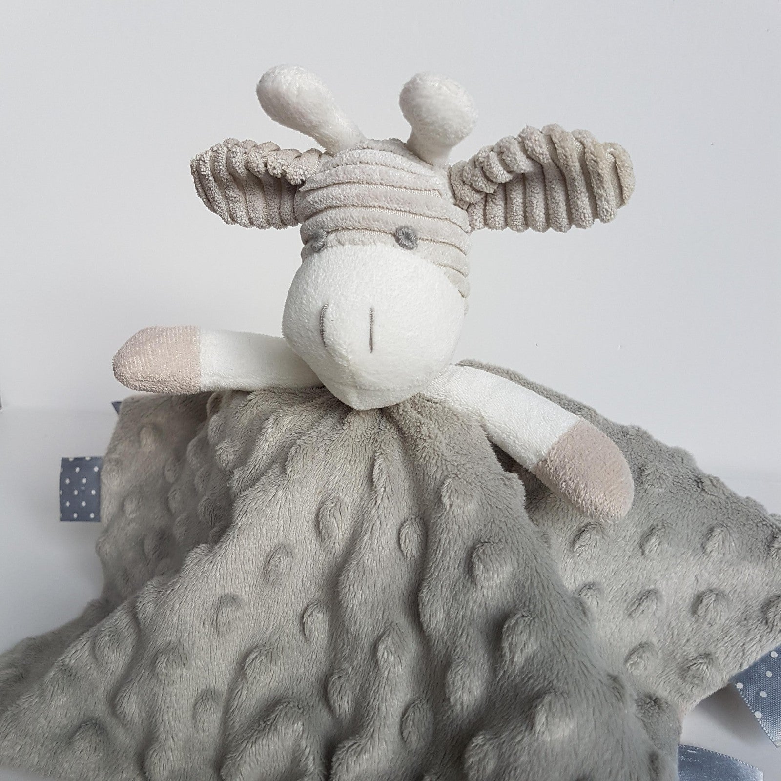ES Kids GREY GIRAFFE Lovey Soft Toy Sleep Comforter Security Blanket Minky Dot3