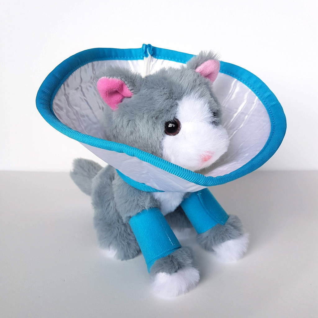 CAT AT THE VET Plush Stuffed Animal Kitten Soft Toy Get Well Pet Cone Bandages0