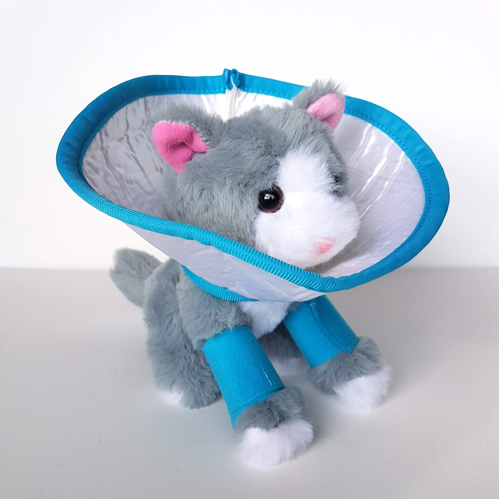 CAT AT THE VET Plush Stuffed Animal Kitten Soft Toy Get Well Pet Cone Bandages0