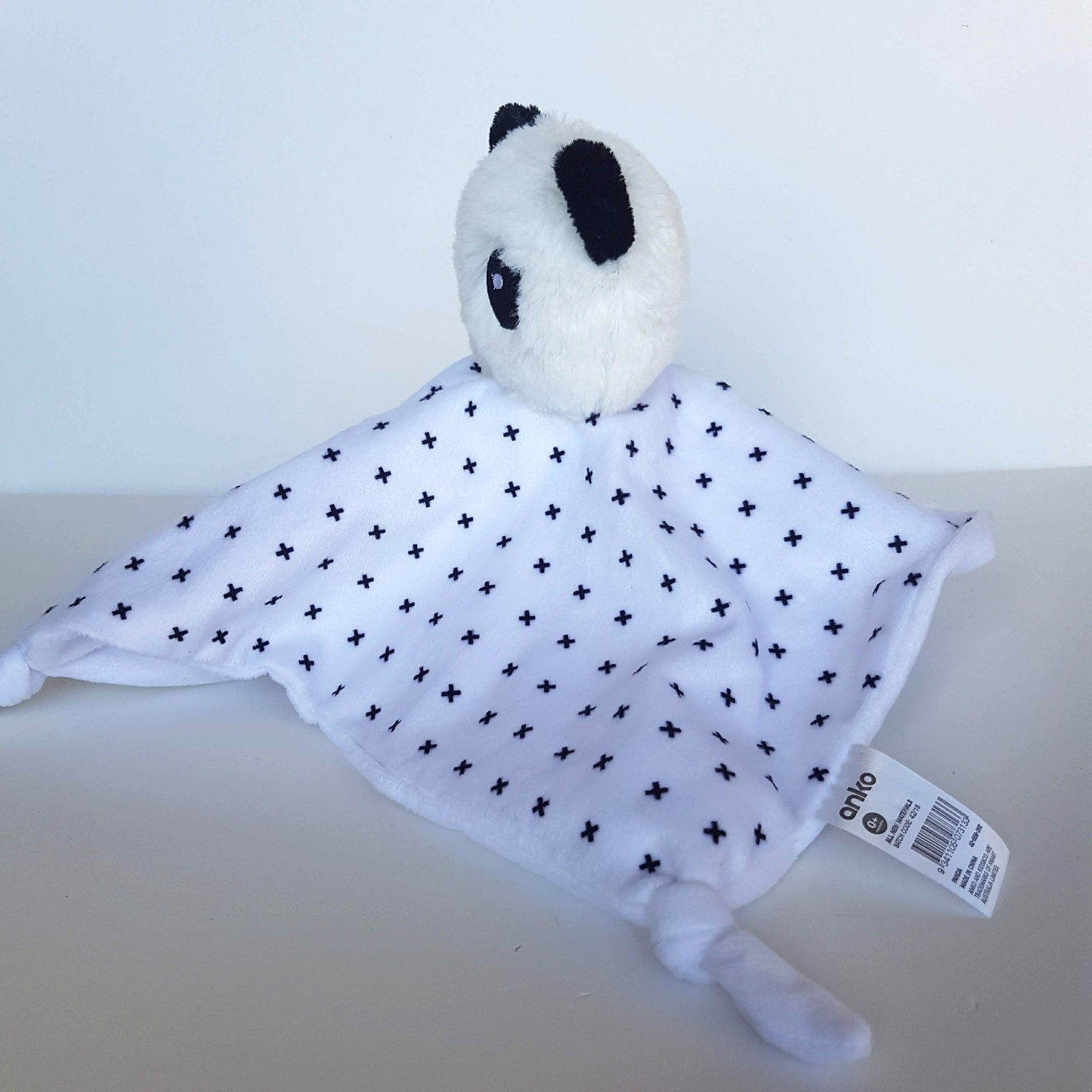 Anko PANDA Black White Spot Lovey Plush Security Comforter Blanket Soft Toy 30cm4