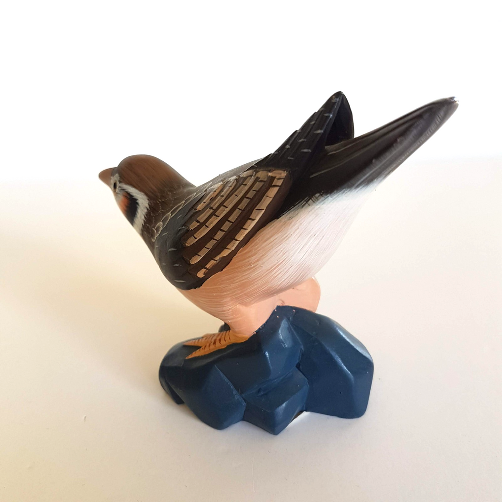 Vintage FINCH BIRD Figure Soapstone Sculpture 10cm Hand Painted Glass Eye HEAVY4