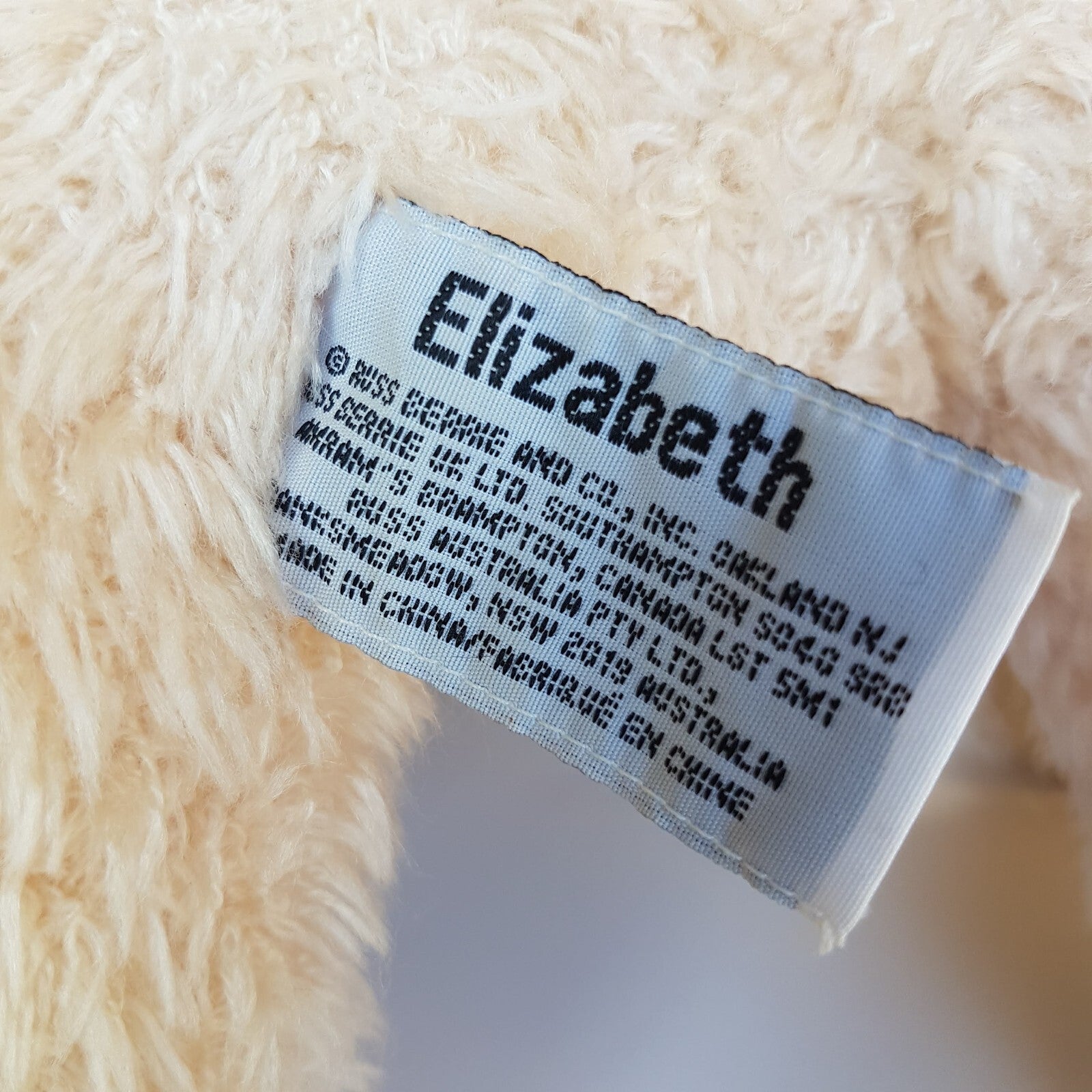 Russ TEDDY BEAR ELIZABETH Plush 33cm Soft Toy Beanbag Stuffed Animal Cute Cream10