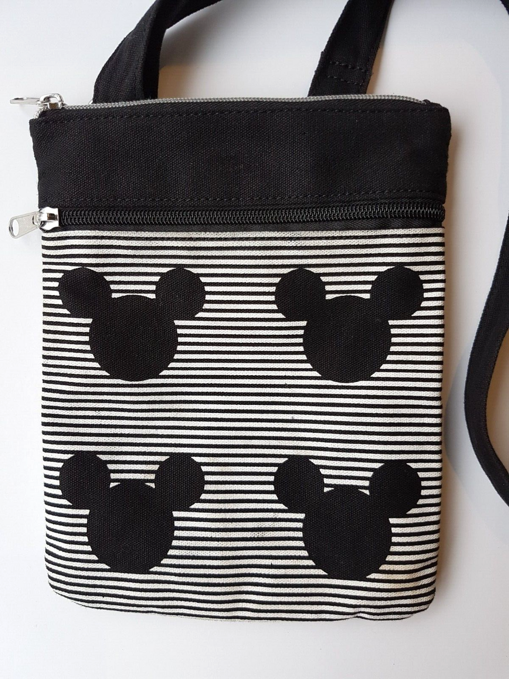 DISNEY PARKS Mickey Mouse Bag Black White Stripes Crossbody Canvas Shoulder Bag2