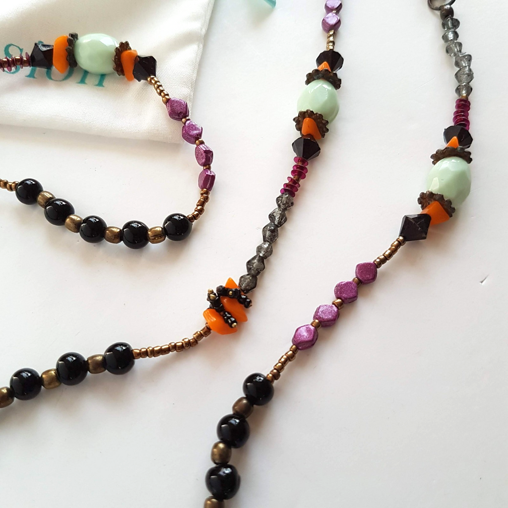 Blue Illusion BOHEMIAN BEADED NECKLACE Black Purple Orange Turquoise Bronze2