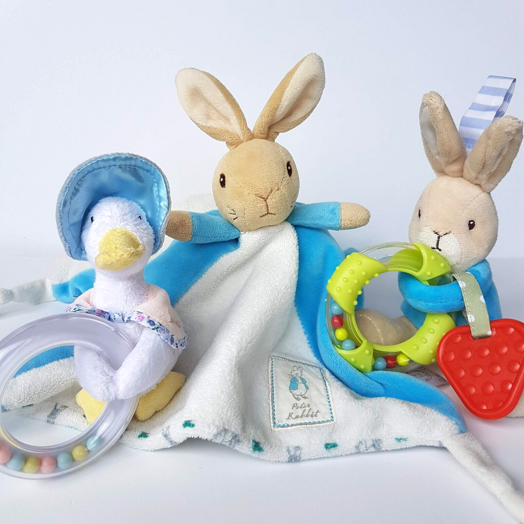 Peter Rabbit BABY TOY BUNDLE Plush Lovey Security Blanket Comforter & Rattle Toy0