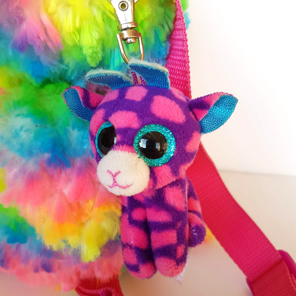 TY OWEN THE OWL Kids Backpack Plush + Charm Stuffed Animal Soft Toy Bag Rainbow6