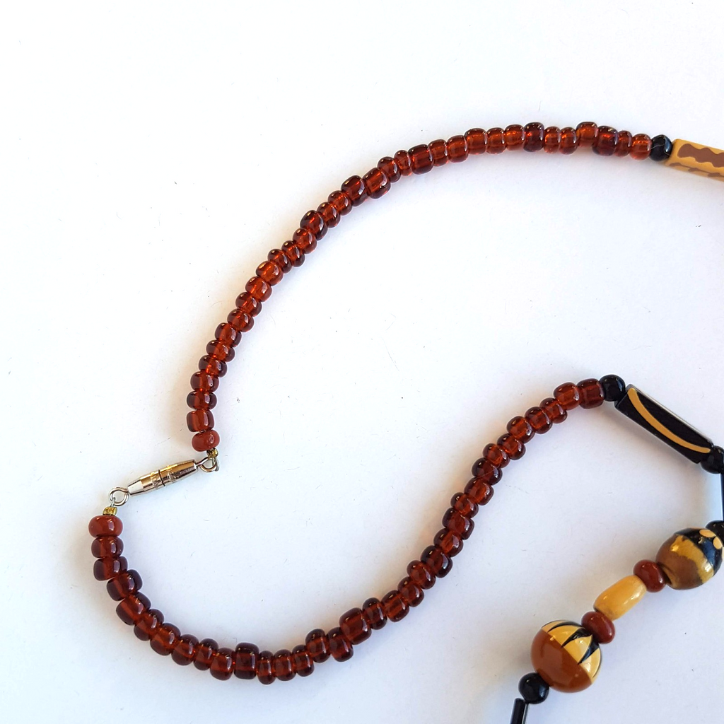 Brown Painted Bead STRAND NECKLACE 54cm Neutral Artistic Boho Fashion Jewellery2