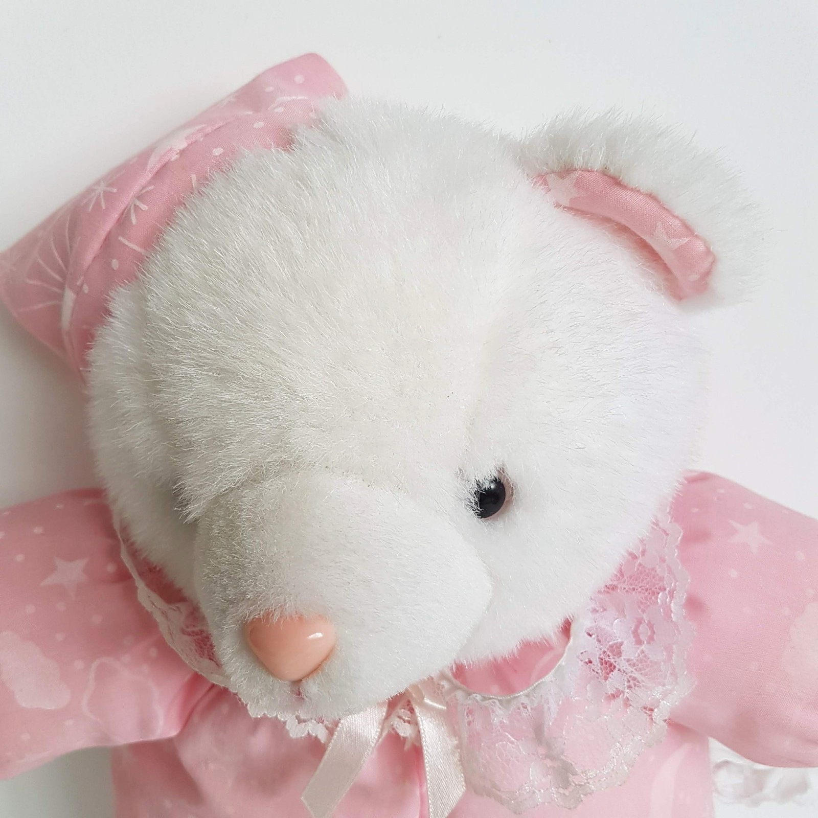 Vintage TEDDY IN BUNNY SLIPPERS Plush 34cm Pink Pyjamas Stuffed Animal Soft Toy6