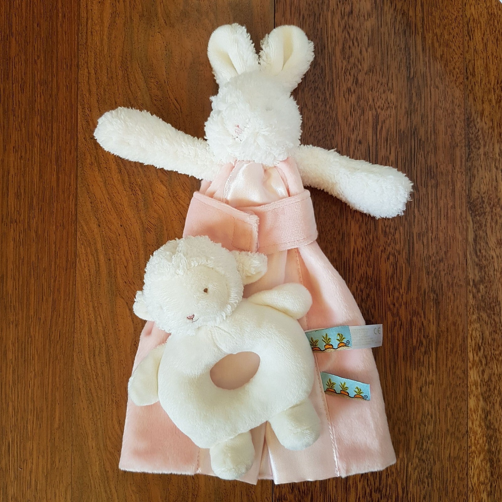 Bunnies By Bay Rabbit Plush Baby Security Blanket Comforter Satin + Lamb Rattle0