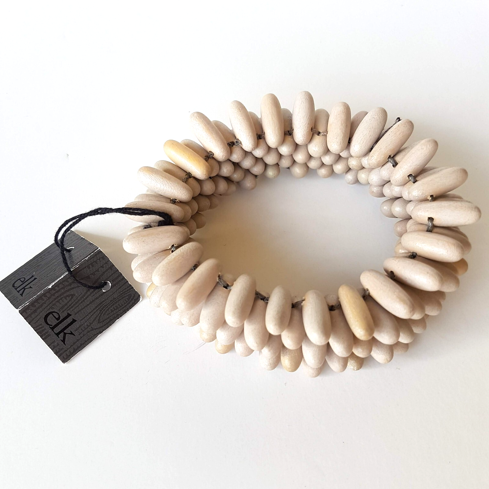 ELK Neutral Wood BRACELET Statement Chunky Beaded Beach Bangle Ocean Coral TAGS1