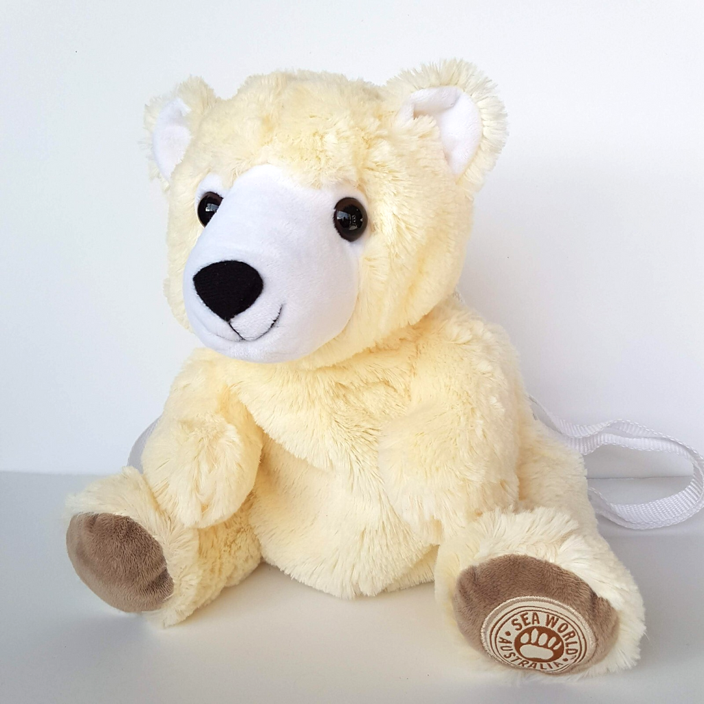 Sea World POLAR BEAR BACKPACK Plush Stuffed Animal 28cm Kids Bag Soft Toy Bag1