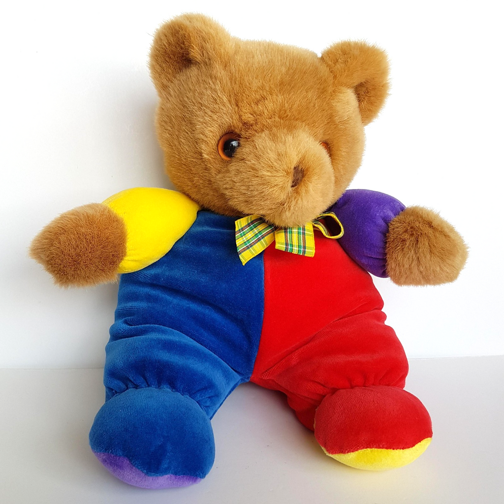 Supa Toys VELOUR TEDDY BEAR Colour block Soft Toy Stuffed Animal Bright Colour1