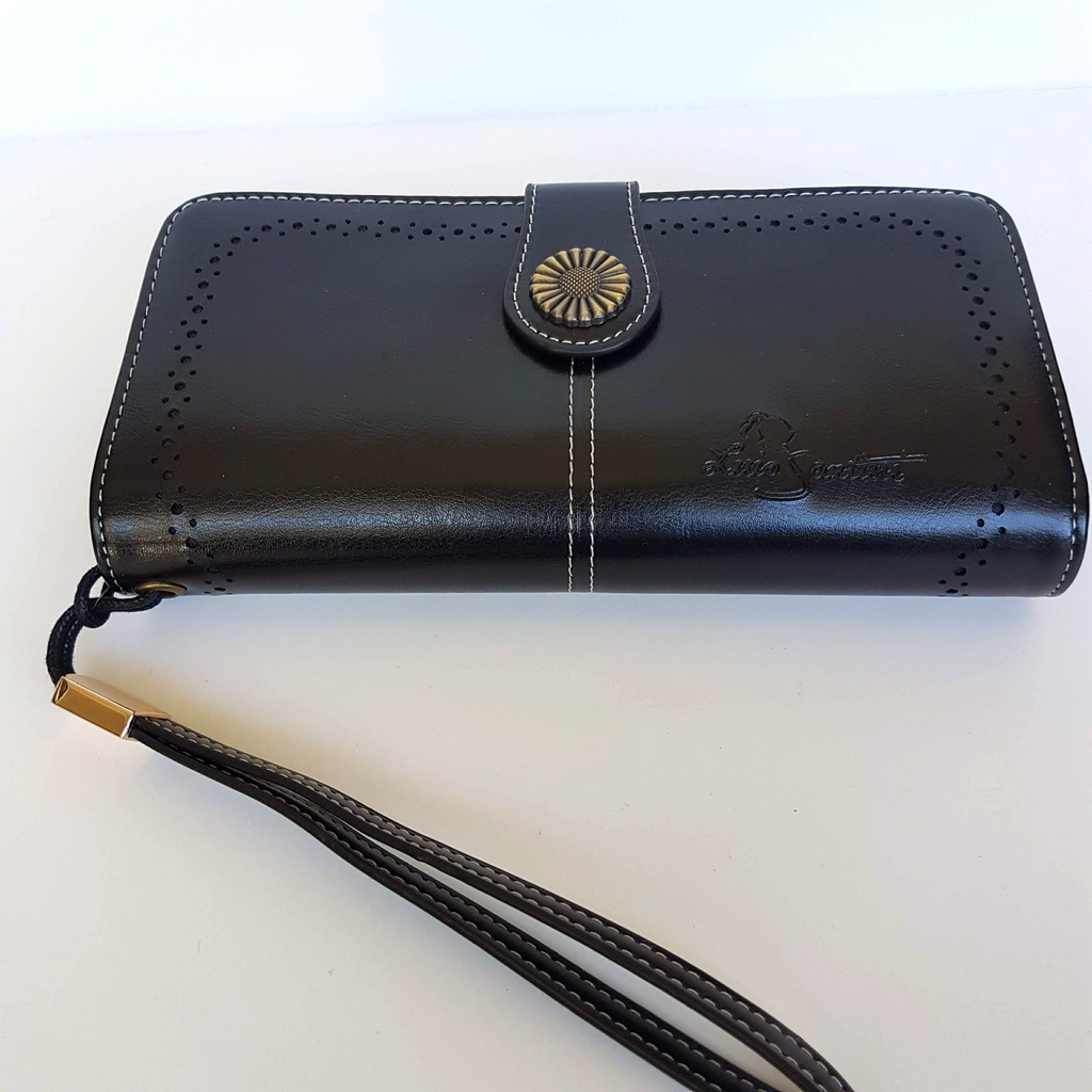 Luis Santini BLACK EMBOSS WALLET Like New Flower Women's Purse Multi Compartment4