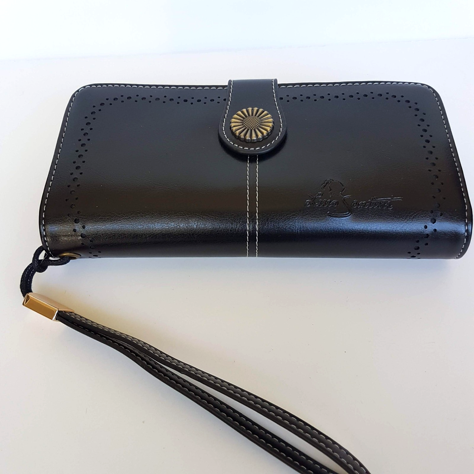 Luis Santini BLACK EMBOSS WALLET Like New Flower Women's Purse Multi Compartment4