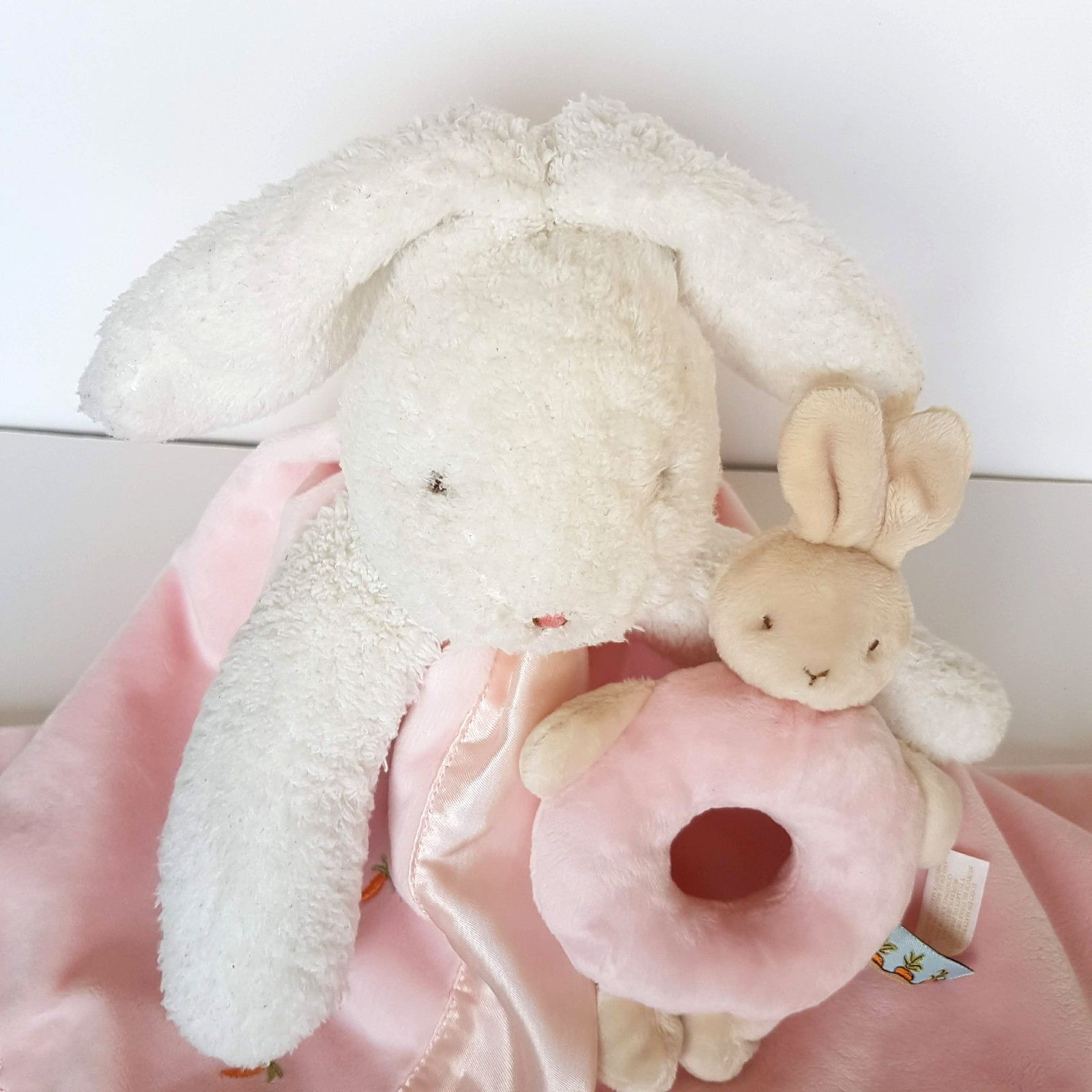 Bunnies By The Bay LOVEY + RATTLE SET Plush Security Comforter Blanket Soft Toy8