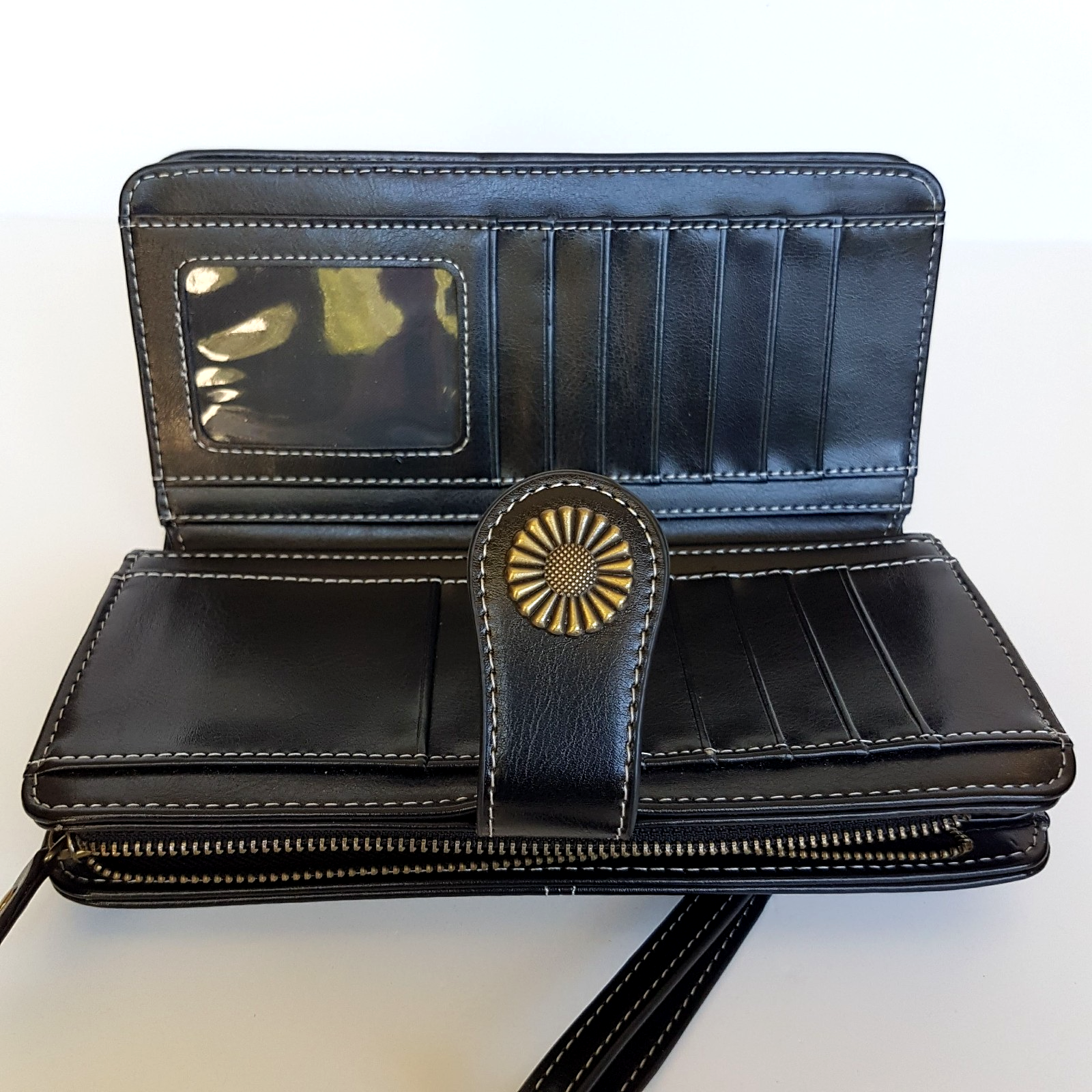 Luis Santini BLACK EMBOSS WALLET Like New Flower Women's Purse Multi Compartment12