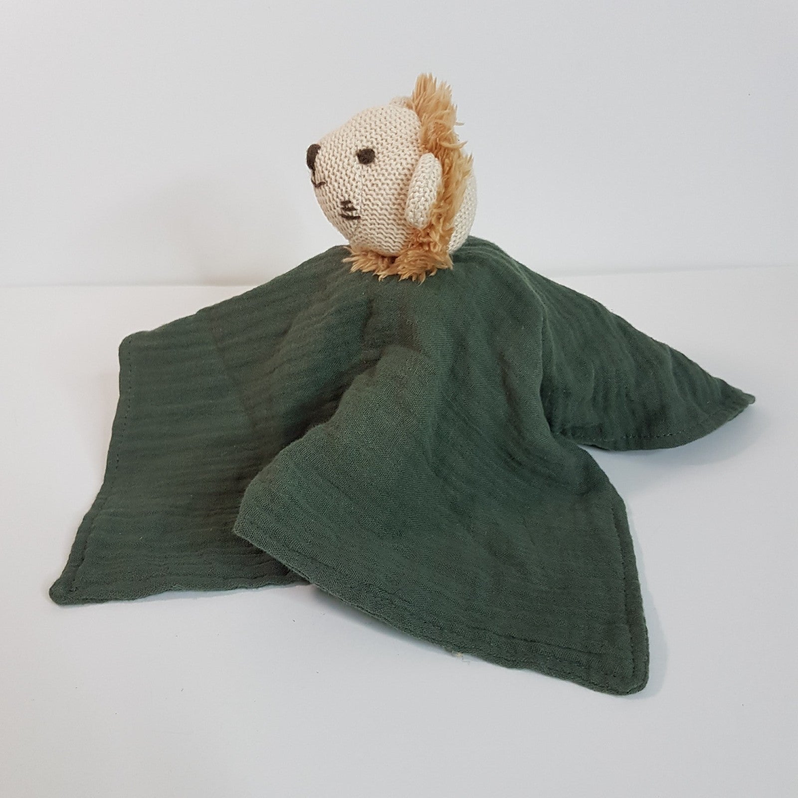Muslin Knit GREEN LION Cat Baby Lovey Security Blanket Comforter Soft Toy Sleep4