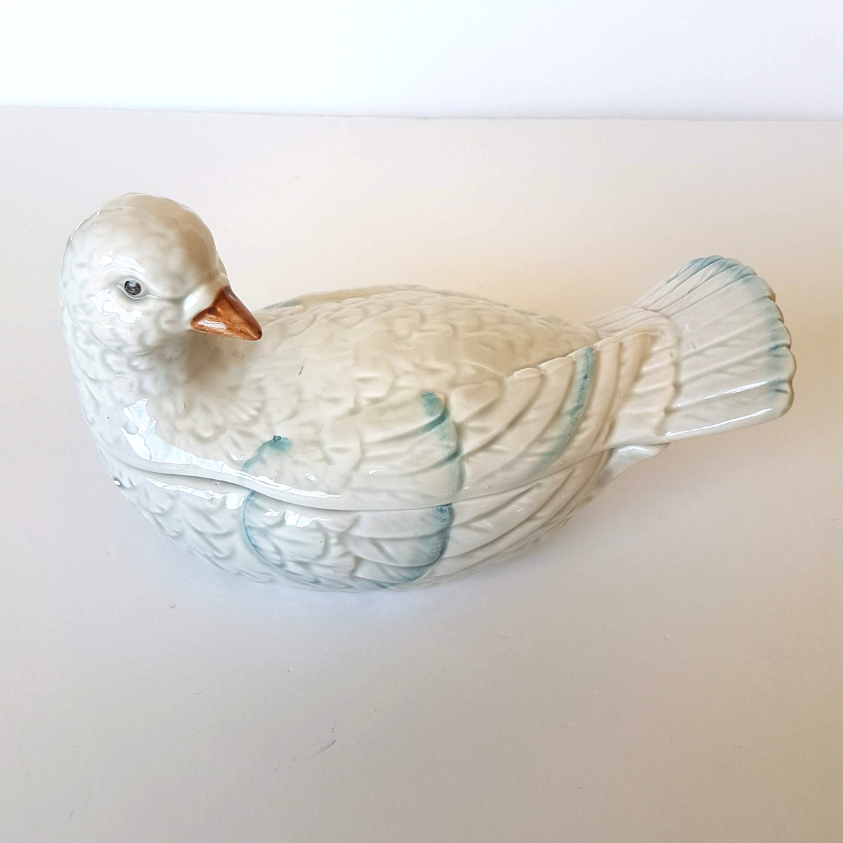 JAPAN Ceramic DOVE BIRD Trinket Box Candy Bowl 17cm Decorative Pigeon Bird Decor4