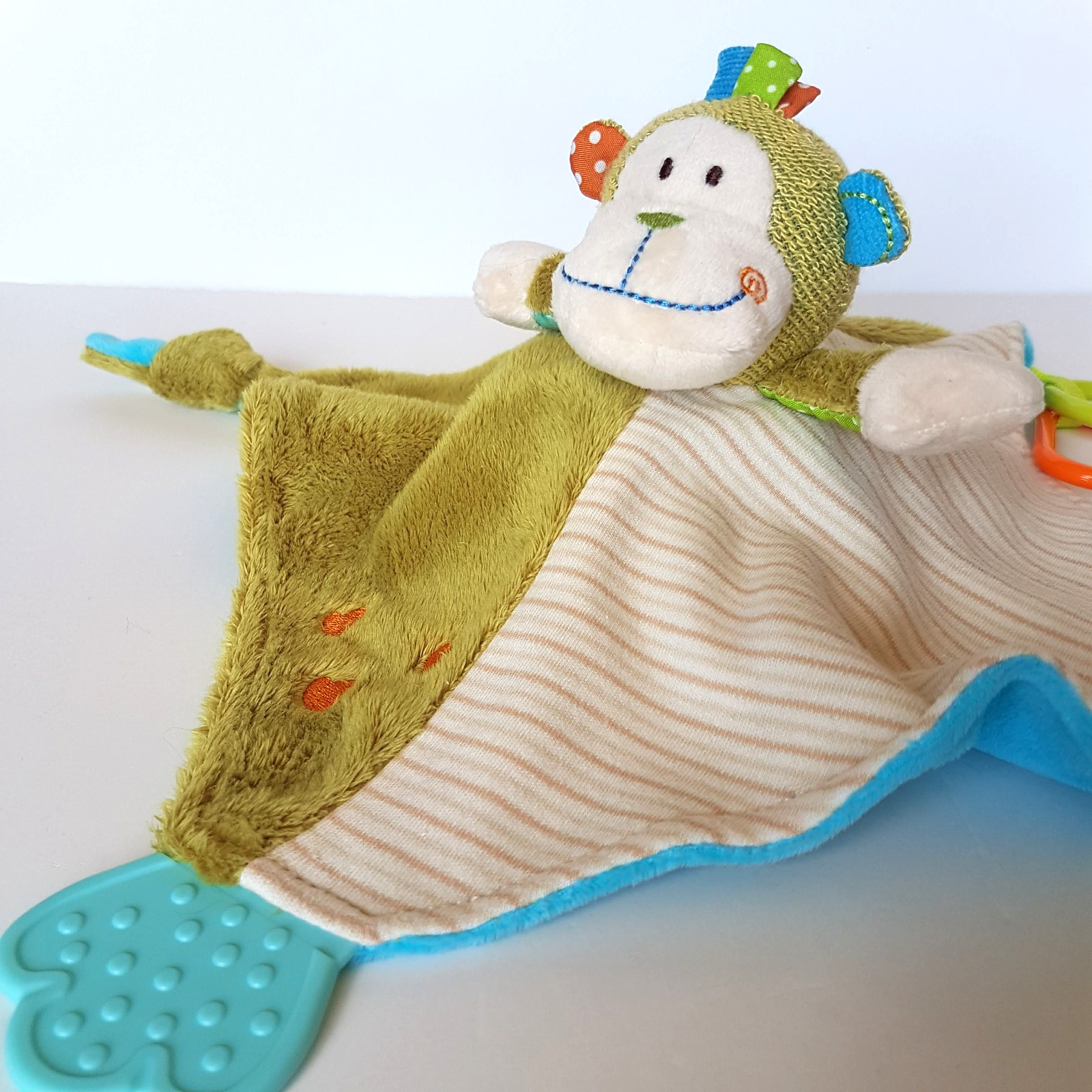 Baby Boo MONKEY Baby Lovey Rattle Plush Comforter Security Blanket Soft Toy1