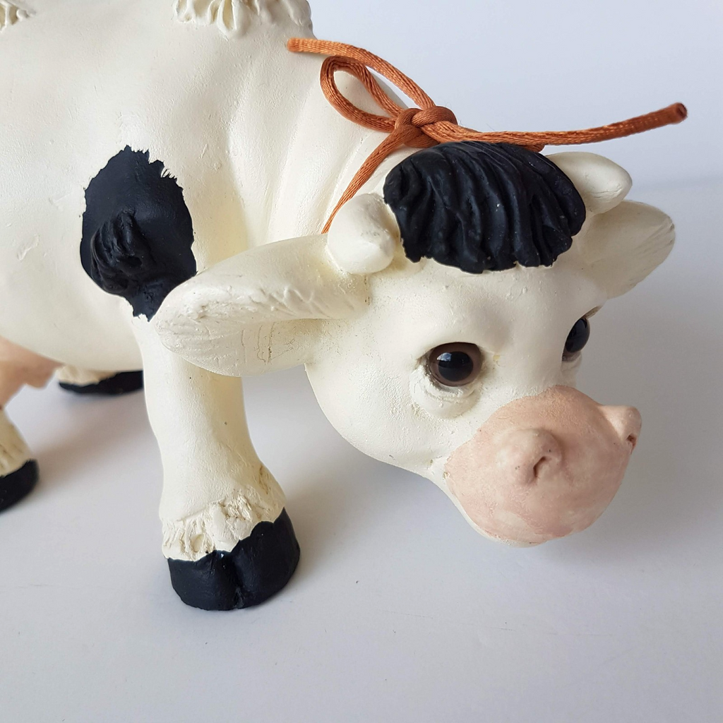 Vintage Heavy COW Figure Statue RGML Bell Resin Holstein Collectible Black White1