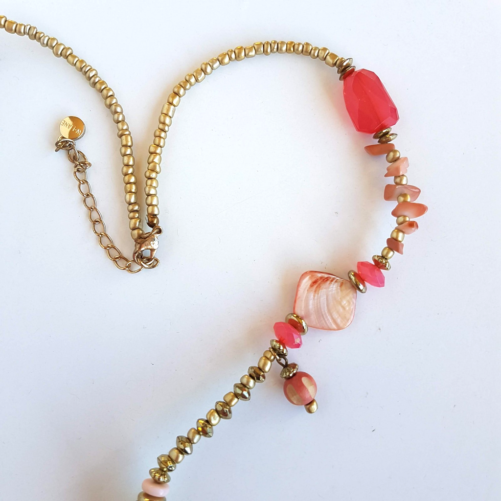 W Lane STRAND NECKLACE 82cm Peach Pink Beach Coastal Boho Fashion Jewellery3