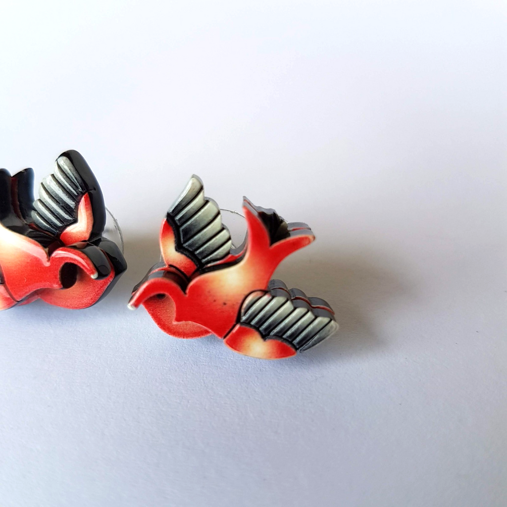 Erstwilder BETTY & BO SPARROW Red Bird Earrings Louisa Camille 2013 Stud 300-5003