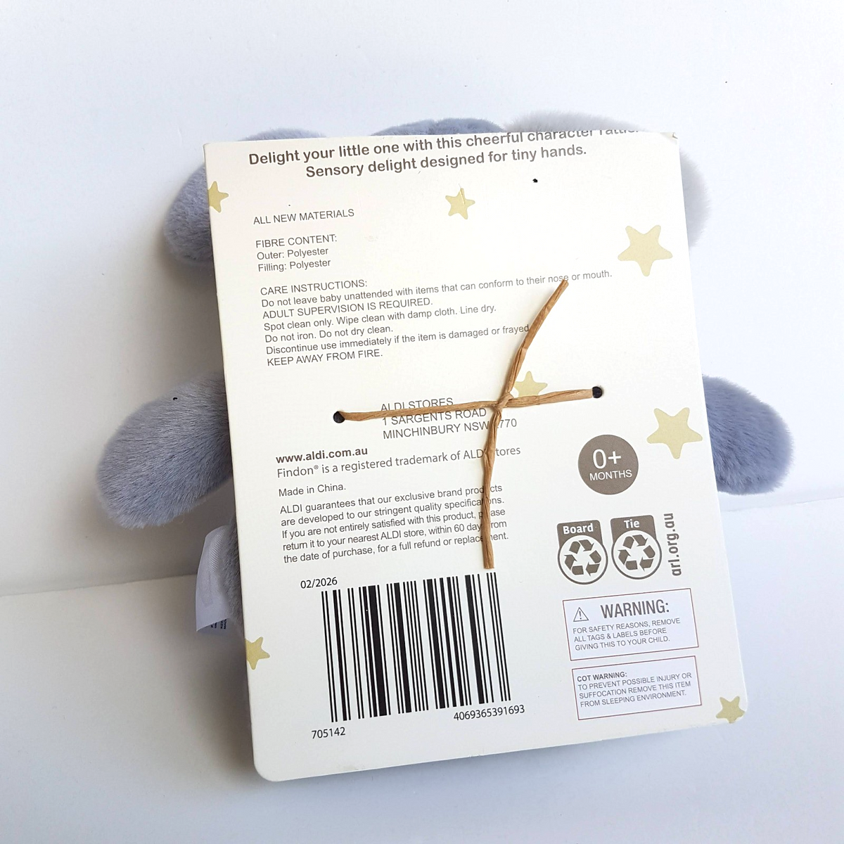 Findon GREY DOG RATTLE Baby Lovey 23cm Comforter Activity Toy Plush Soft Toy1
