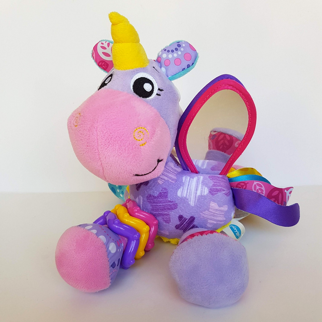 Playgro HAPPY UNICORN Clip On Pram Baby Activity Toy Plush Rattle Mirror Crinkle1