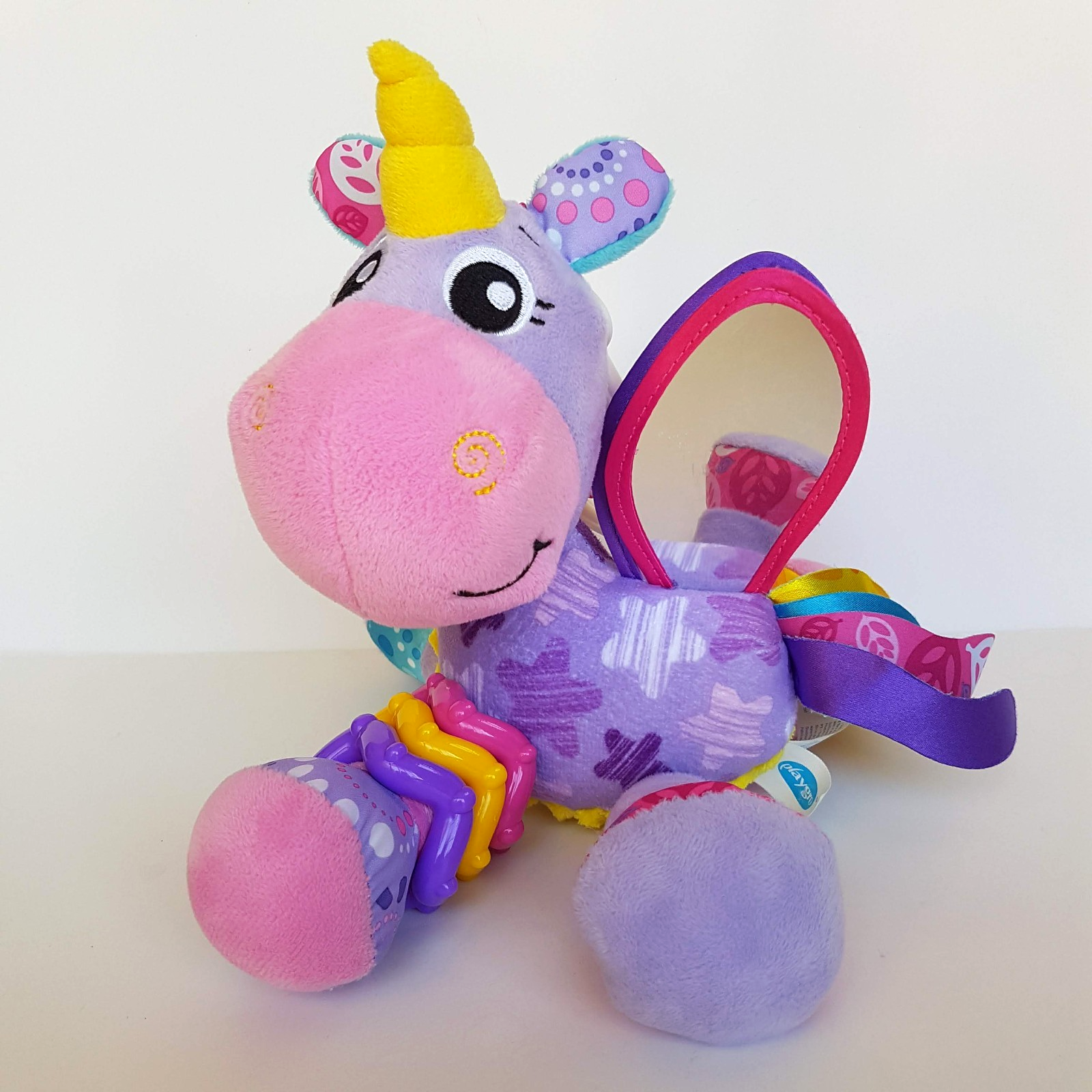 Playgro HAPPY UNICORN Clip On Pram Baby Activity Toy Plush Rattle Mirror Crinkle1