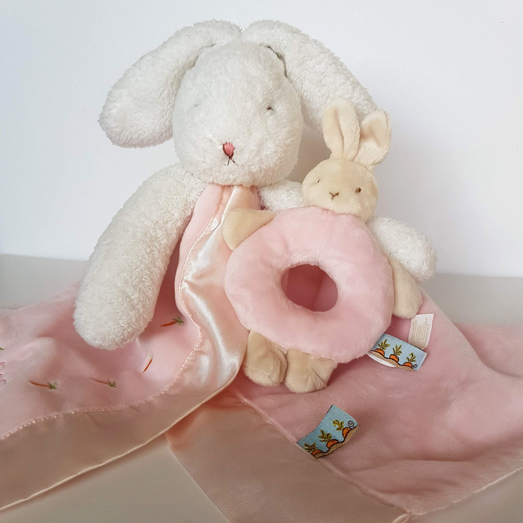 Bunnies By The Bay LOVEY + RATTLE SET Plush Security Comforter Blanket Soft Toy5