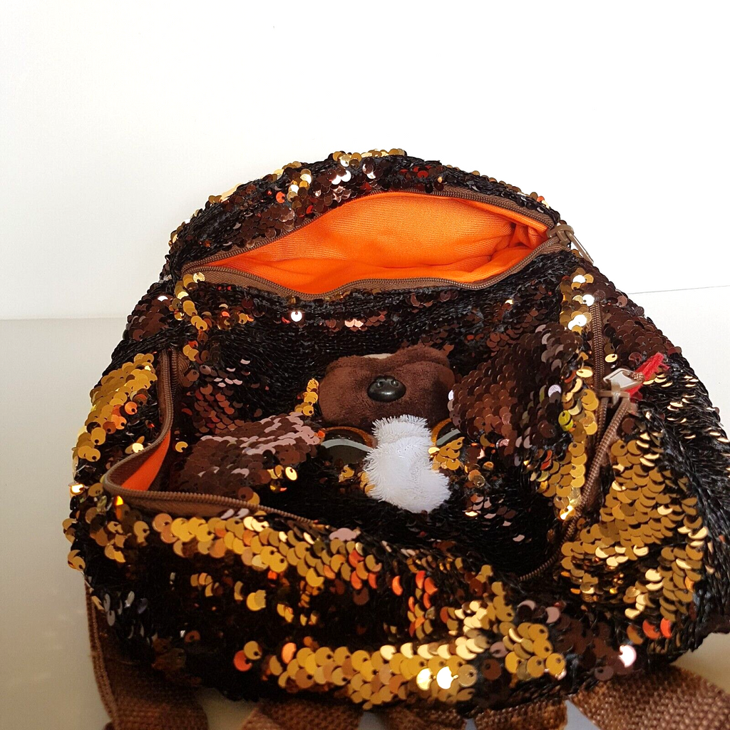 TY Sequin BRUTUS DOG Backpack Sequin Puppy Kids Animal Backpack School Bag Brown15