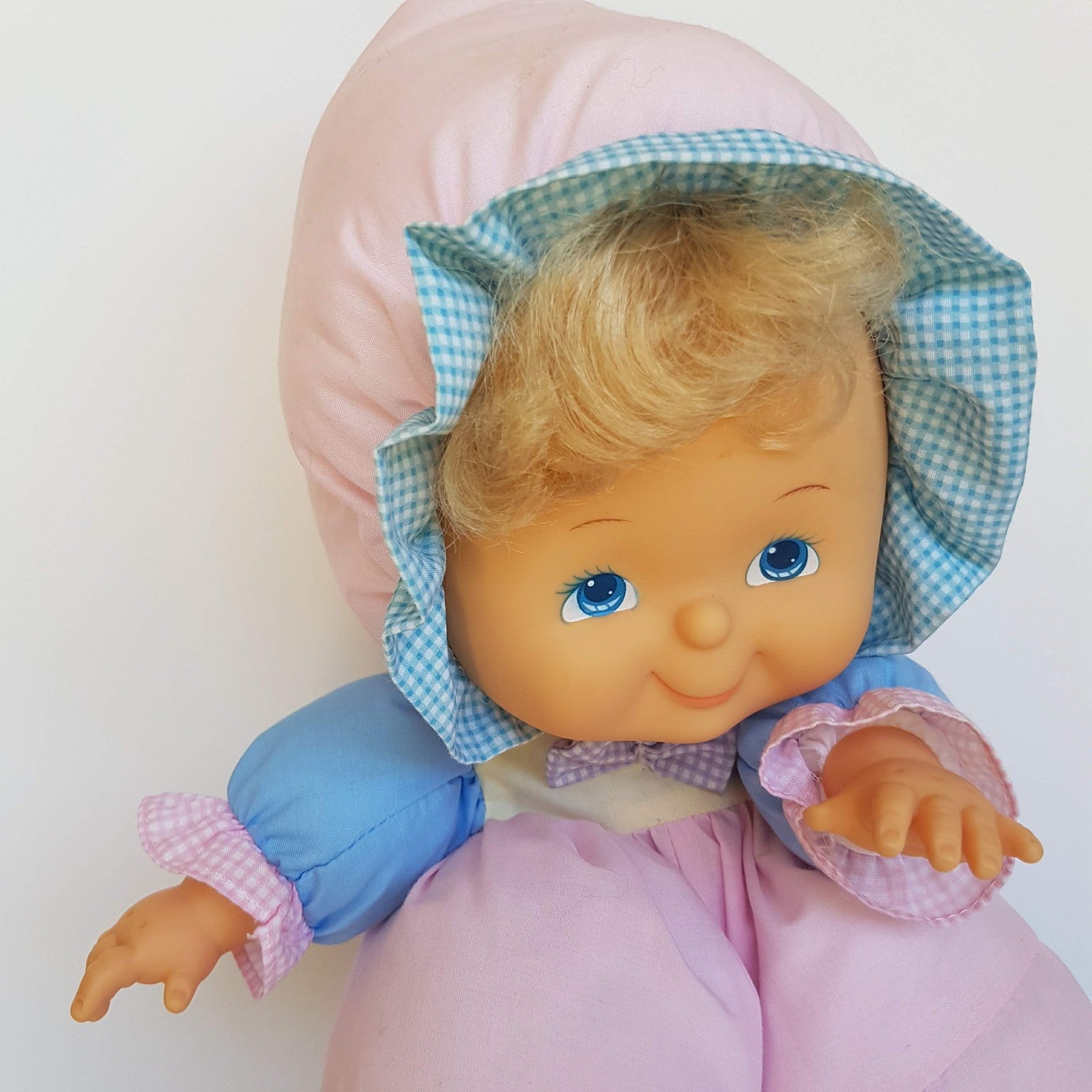 Vintage H.K City PUFF DOLL Baby Doll Puffy Body Bonnet Pink Blue Collectible Toy1