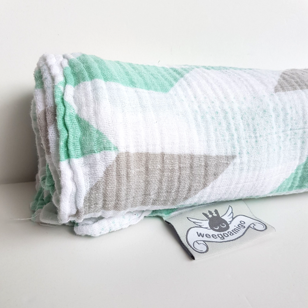 Weegoamigo MUSLIN WRAP Swaddle Baby Blanket Green White Geometric 100% Cotton1