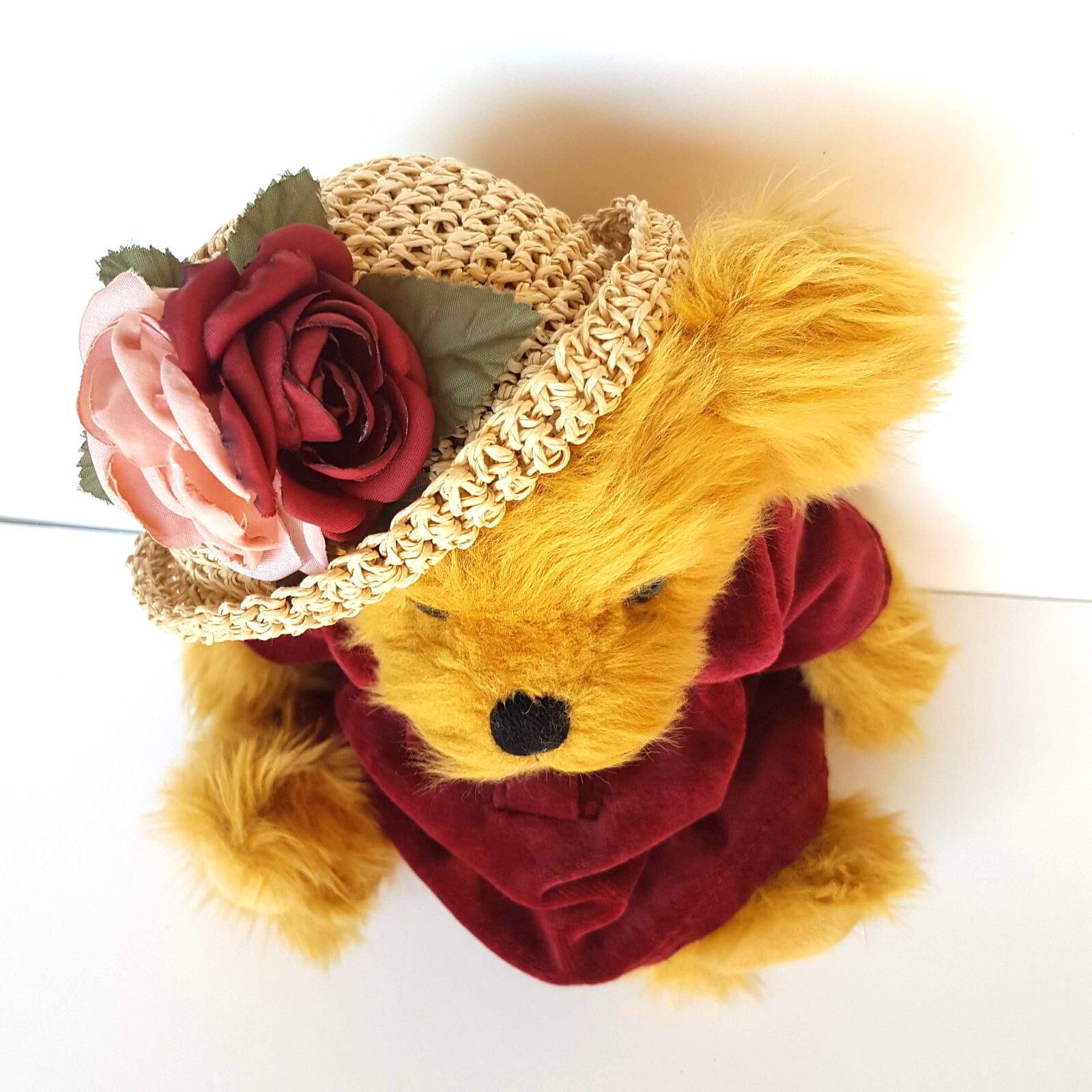 5 Way Jointed SETTLER BEARS 32cm Velvet Dress Flower Hat Stuffed Animal Soft Toy7