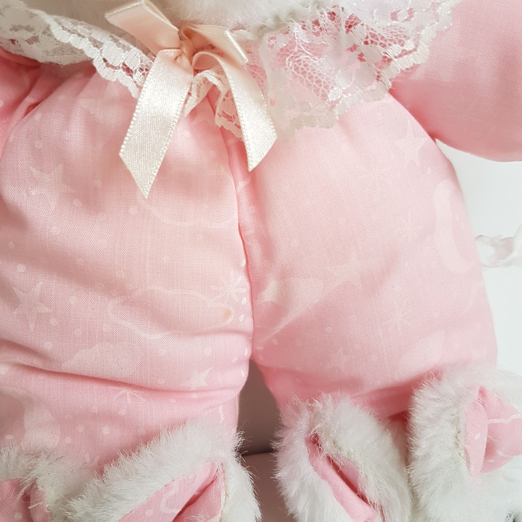 Vintage TEDDY IN BUNNY SLIPPERS Plush 34cm Pink Pyjamas Stuffed Animal Soft Toy3