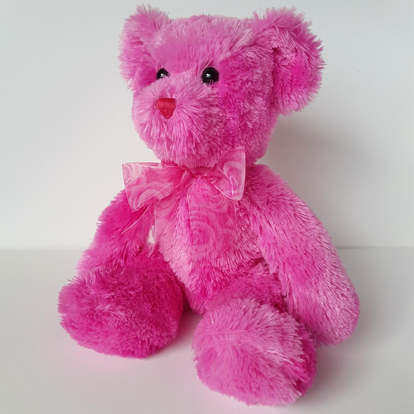 Korimco HOT PINK HEART BEAR Teddy Stuffed Animal 37cm Bright Soft Toy Rose Bow0