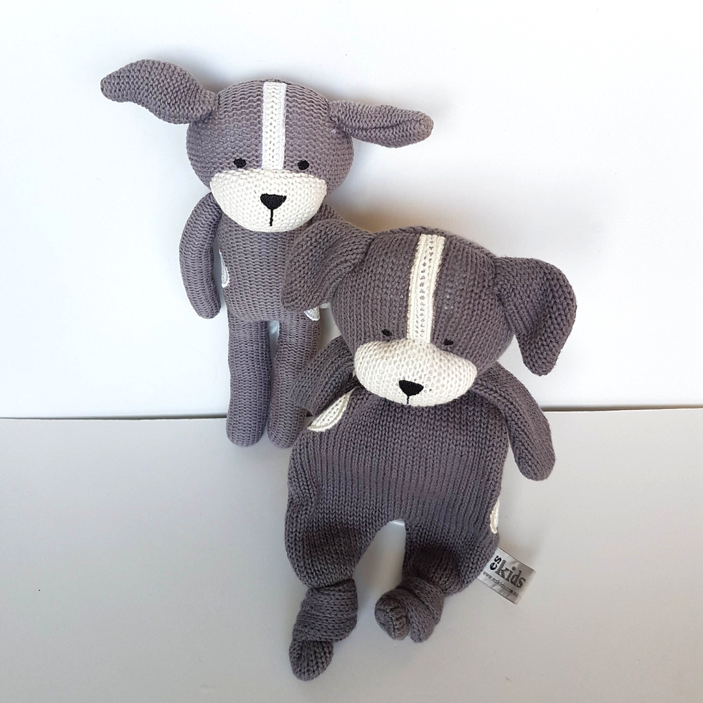 ES Kids DOG LOVEY + RATTLE SET Knit Plush Comforter Security Blanket Soft Toy5